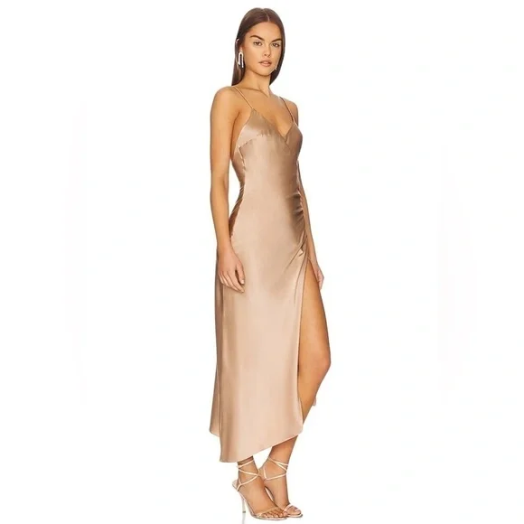 SER.O.YA by Retrofete Silk Emma Dress in Tan Gold Size Large Vacation summer - Picture 2 of 12